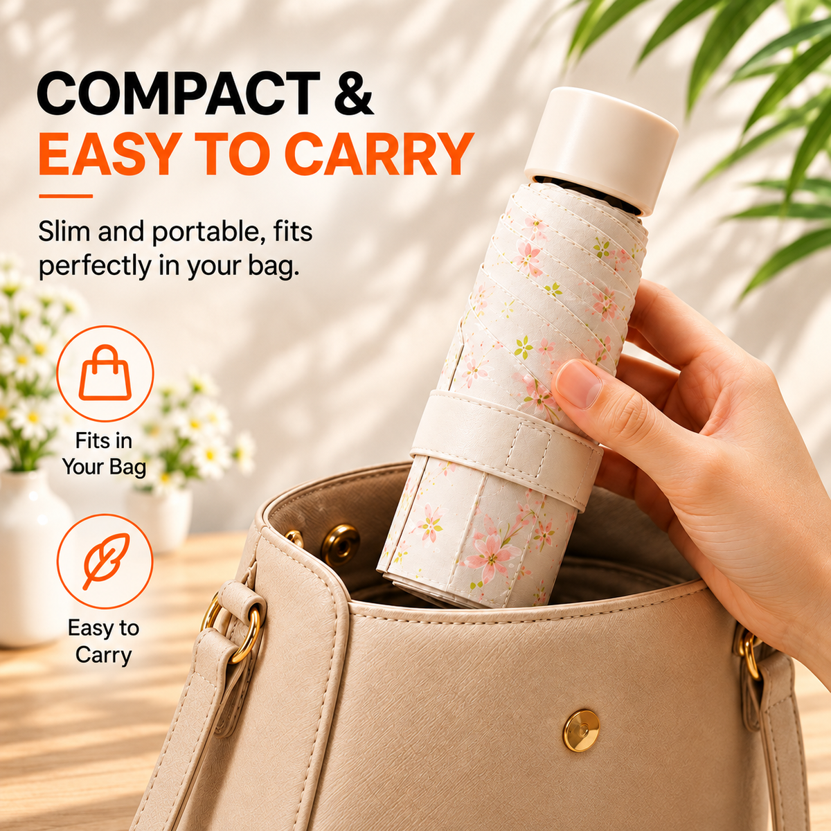 Compact floral umbrella easy to carry